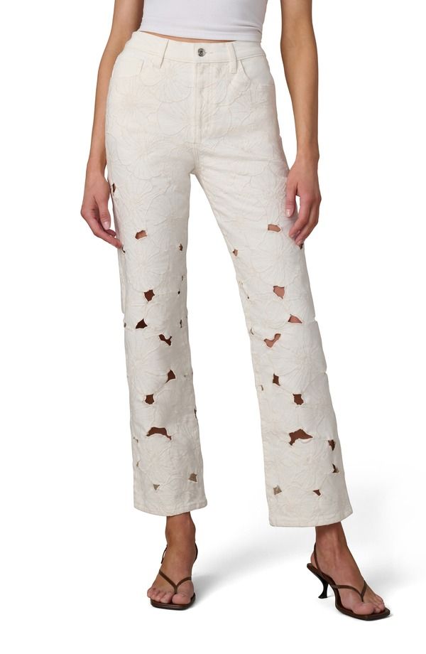 ジョーズ レディース ボトムス デニムパンツ ストレート フラワー柄 アンクル ジーンズ フラワー Joes The Margot Floral Eyelet Ankle Straight Leg Jeans Ecru Floral エクリュ