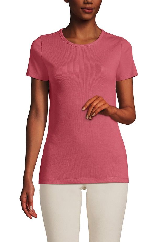 ランズエンド レディース トップス シャツ コットン Lands End Cotton Rib Tshirt Soft Mojave Rose