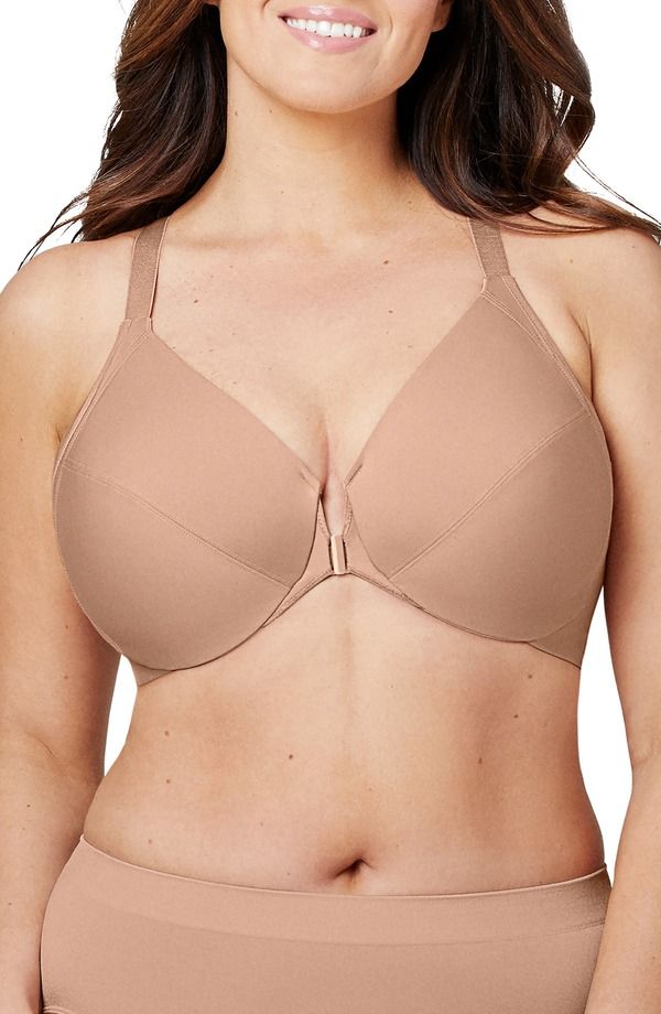 グラマライズ レディース アンダーウェア ブラジャー Glamorise WonderWire Front Close Smoothing Underwire Bra Cafe Au Lait