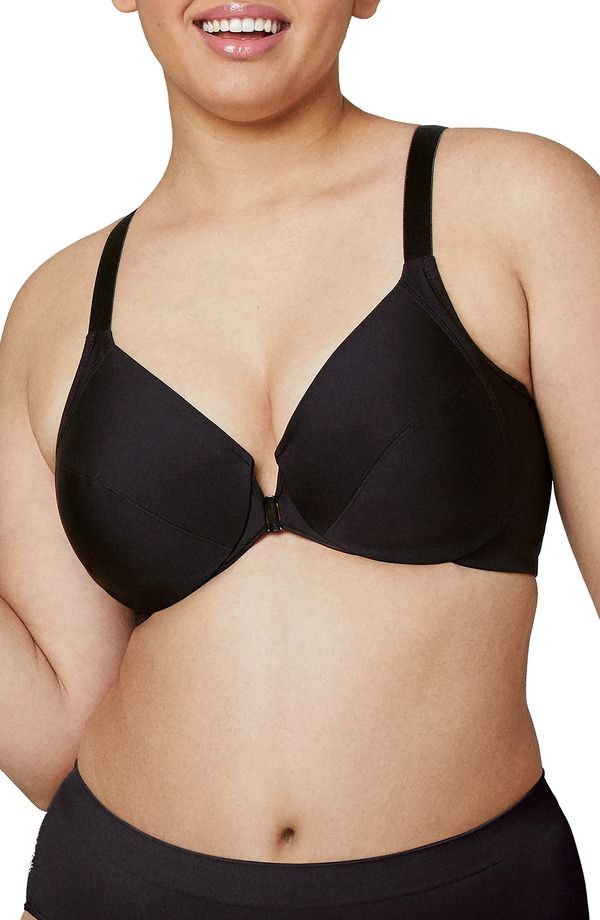 グラマライズ レディース アンダーウェア ブラジャー Glamorise WonderWire Front Close Smoothing Underwire Bra Black ブラック