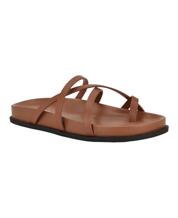 カルバンクライン レディース シューズ サンダル レザー Calvin Klein Womens Helden Leather Strappy Flat Footbed Sandals Cognac Leather