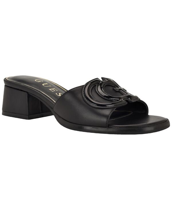 ゲス レディース シューズ スリッポン・ローファー サンダル ヒール GUESS Womens Cerrina SlipOn Block Heel Sandal Black Leather ブラック