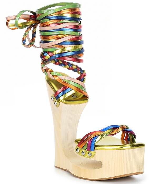 ジェフリー キャンベル レディース シューズ サンダル プラットフォーム トール Jeffrey Campbell Mazes Metallic Rainbow Strappy Wraparound Tie Open Platform Wedge Sandal