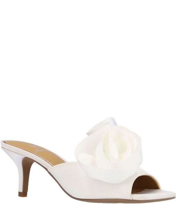 ジェイレニー レディース シューズ サンダル フリル サテン J Renee Briston Satin Ruffle Flower Ornamentedresslide Sandals White ホワイト