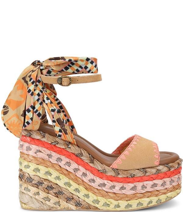 カートジェイガーロンドン レディース シューズ スリッポン・ローファー プラットフォーム サンダル シルク アンクル Kurt Geiger London Rainbow Silk Ankle Tie Braided Platform Wedge Sandal