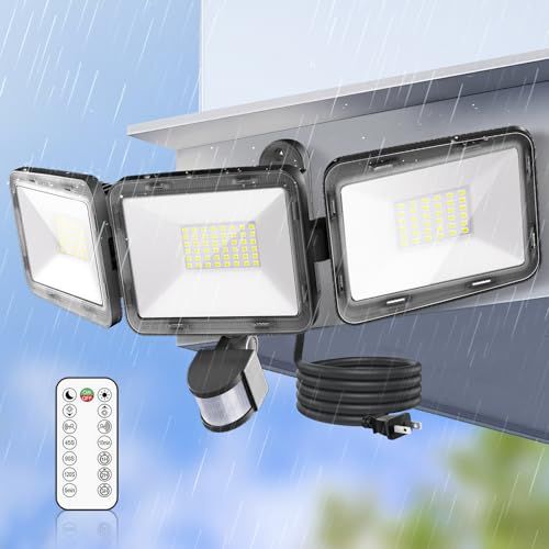 CLY LEDセンサーライト 屋内/屋外使用可 人感センサー LED投光器 70W 昼白色 6500K フラッドライト リモコン操作 自動点灯/消灯 超高輝度 7000ルーメン 3灯式 IP66防水仕様 省エネ 明るい 爆光 防犯ライト 投光 76bc7338