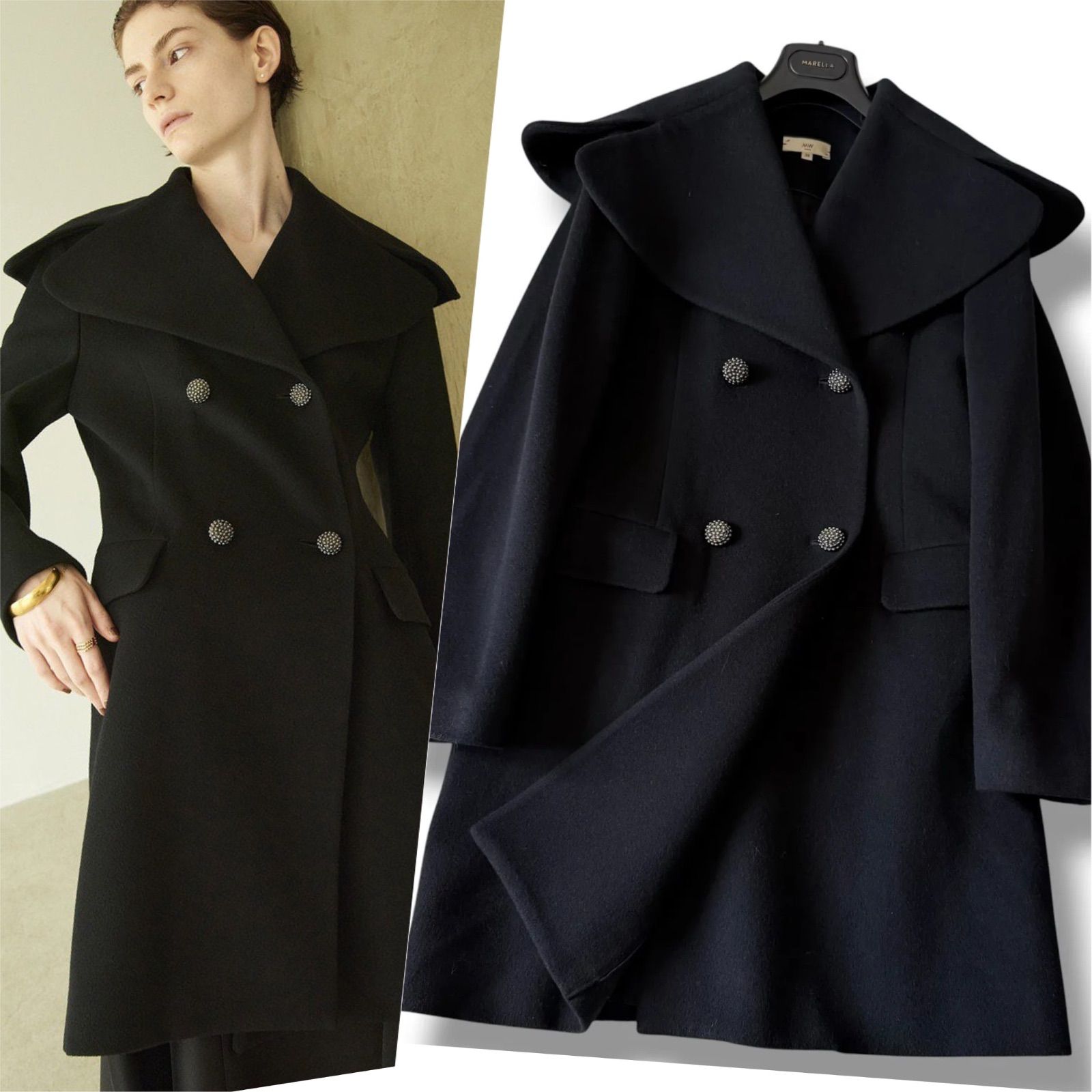 極美品 MW TOKYO 人気完売23AW ビッグカラーウールコート 38 黒 - メルカリ