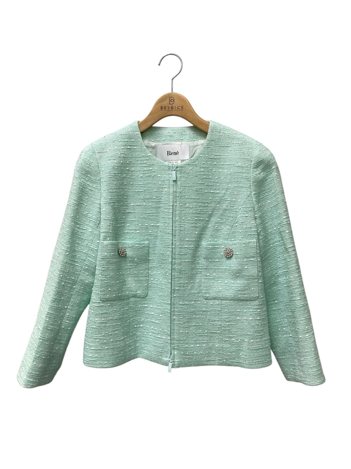 ルネ Jacket 6513310 ノーカラージャケット 38 グリーン ツイード インスタ掲載品 IT1IJSJUKFDY
