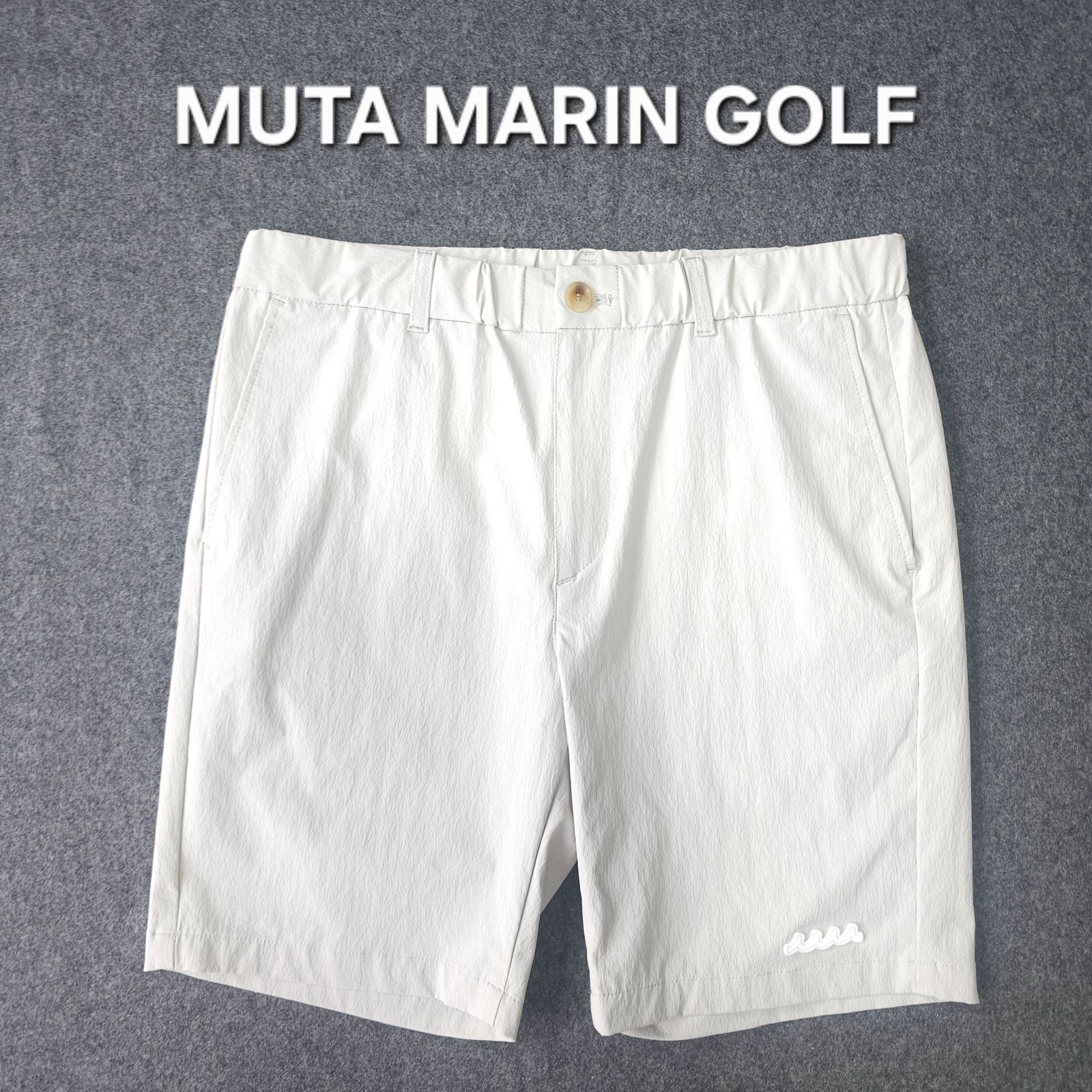 【?値下げ交渉受付中】極美品 muta MARINE GOLF 近年モデル ストレッチ素材ゴルフハーフパンツ メンズ 5 M ライトグレー ラバーロゴマーク 速乾 ムータマリンゴルフ