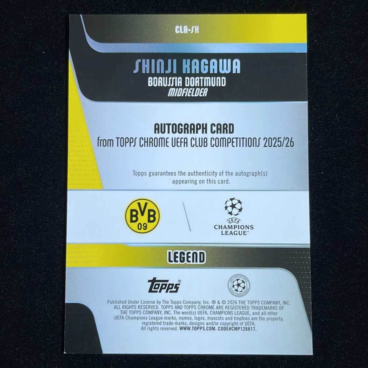 香川真司 Shinji Kagawa Topps Chrome UCC 2025-26 /199 Aqua Lava 
