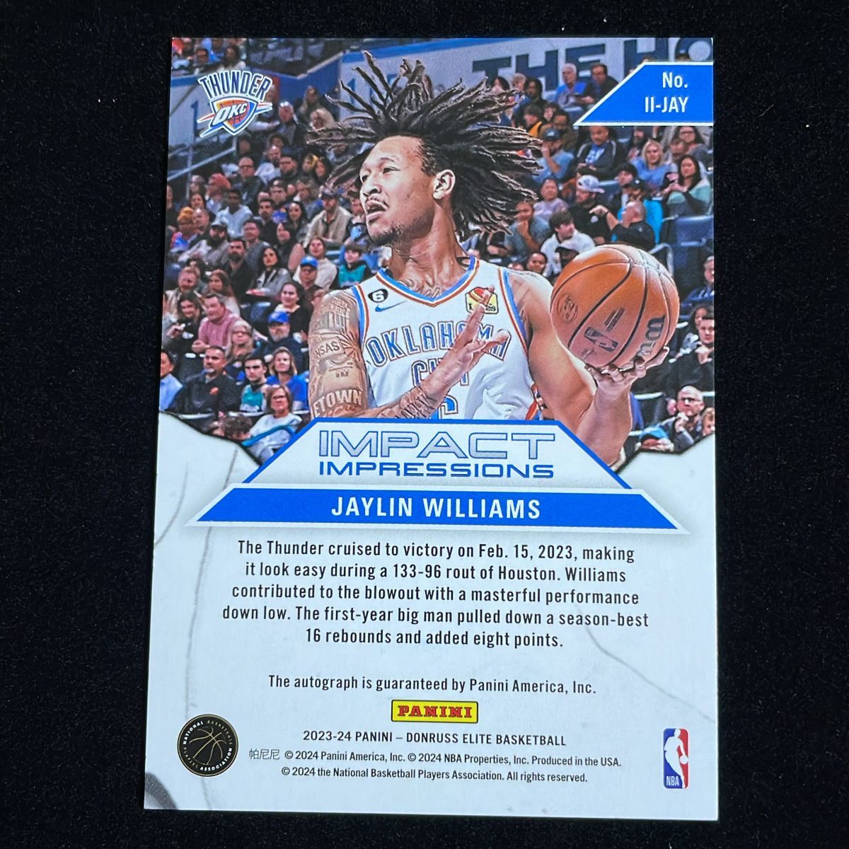 Jaylin Williams ジェイリン・ウィリアムズ Panini Donruss Elite 2023 