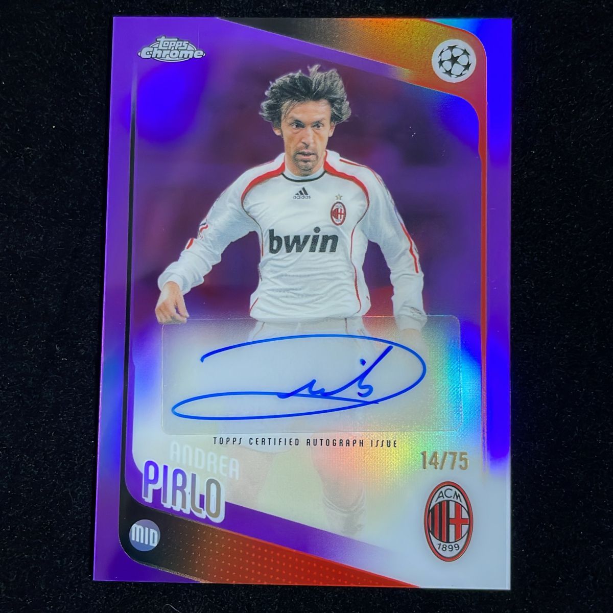 Andrea Pirlo アンドレア・ピルロ Topps Chrome UCC 2025-26 /75 Purple Refractor Auto サイン 直筆 AC Milan