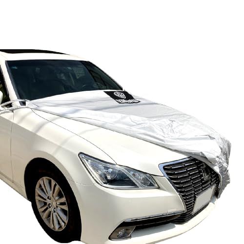 【テマトラン】日本製 防炎 車 ボンネットカバー 裏起毛 厚手 300d フロント カバー 自動車 カー ボディ ヘッドライトカバー ワンタッチ ボディーカバー ハーフ 車長 4.20~4.90m 車幅 1.65~1.85m 大型車 ミニバン ca3cf55f
