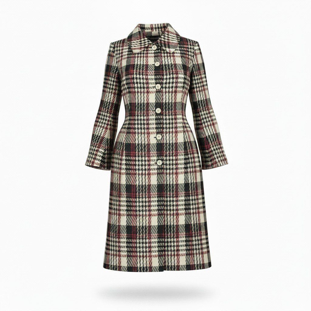 Af8 tricot COMME des GARCONS トリココムデギャルソン AD1996 90s チェック柄 ロングコート 日本製 TO-100060 ブラック レッド ホワイト ポリエステル レディースnu1