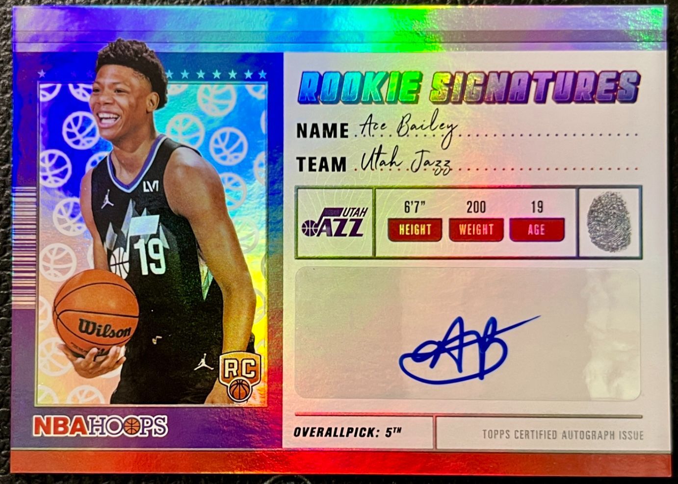Ace Bailey エース・ベイリー Topps Hoops Rookie Signatures 2025-26 Refractor RC Auto サイン 直筆 ジャズ Jazz