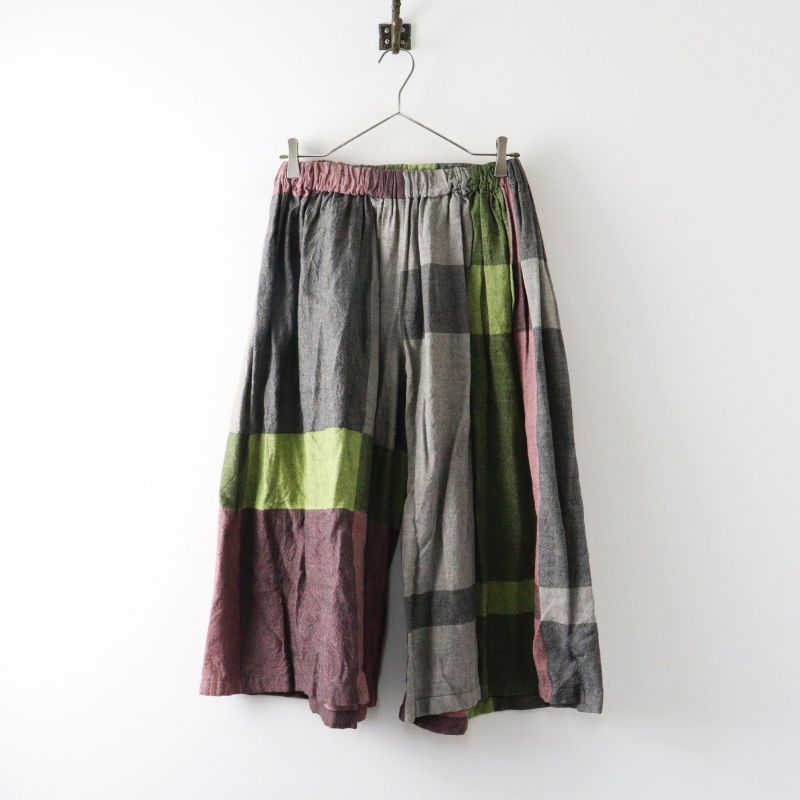 玉木新雌 タマキニイメ tamaki niime wide pants SHORT ワイドパンツショート コットン＼グレー ピンク ゴム 配色【2400015006109】