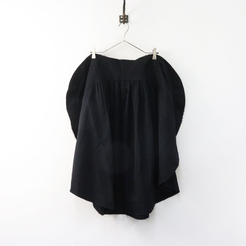 AD2015 コムデギャルソン COMME des GARCONS サークル裁ち切りウールギャバジンスカート S■ブラック ギャザー 変形【2400014989946】