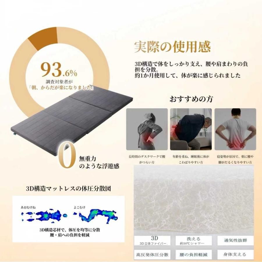 新品・未使用】 全体3つ折りタイプ マットレス 体圧分散 腰痛 三つ折り 