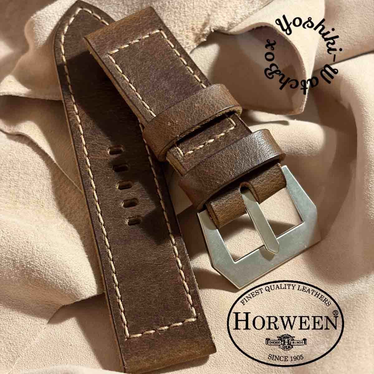 hor-272 サンプル品 HORWEEN ダービー / ブラウン GPFバックル付属 腕時計ベルト (ラグ26mm - バックル幅26mm)