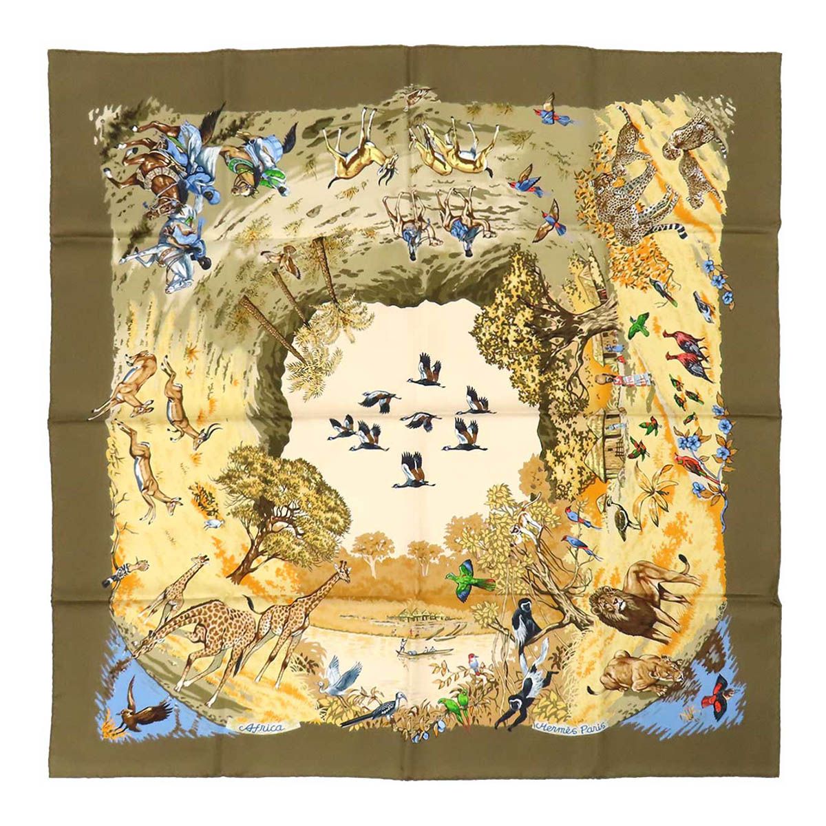 エルメス カレ90 AFRICA アフリカ ユニセックス ブラウン HERMES【中古】 【アパレル・小物】