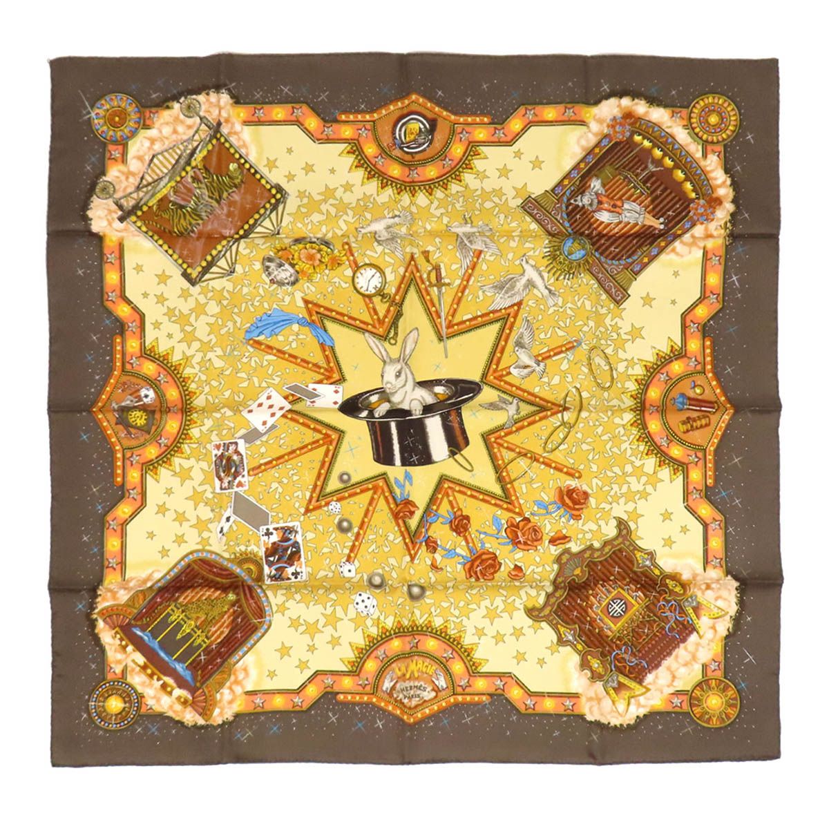 エルメス カレ 90 LA MAGIE マジック ユニセックス イエロー ブラウン HERMES【中古】 【アパレル・小物】