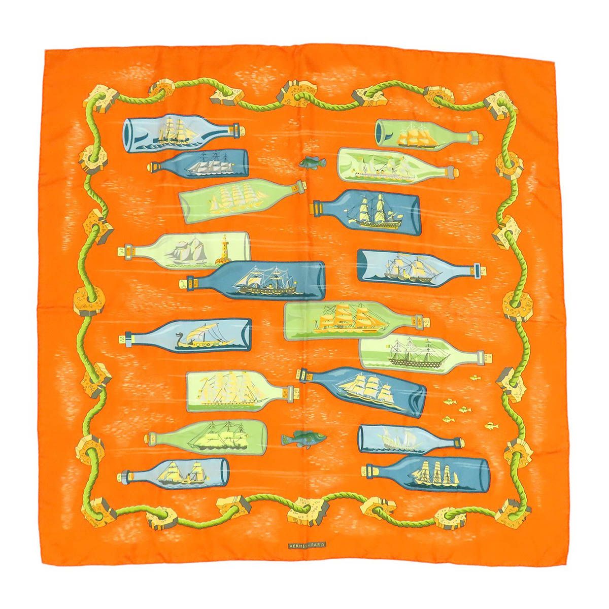 エルメス カレ 90 Bouteilles a la Mer ボトルシップ ユニセックス オレンジ HERMES【中古】 【アパレル・小物】