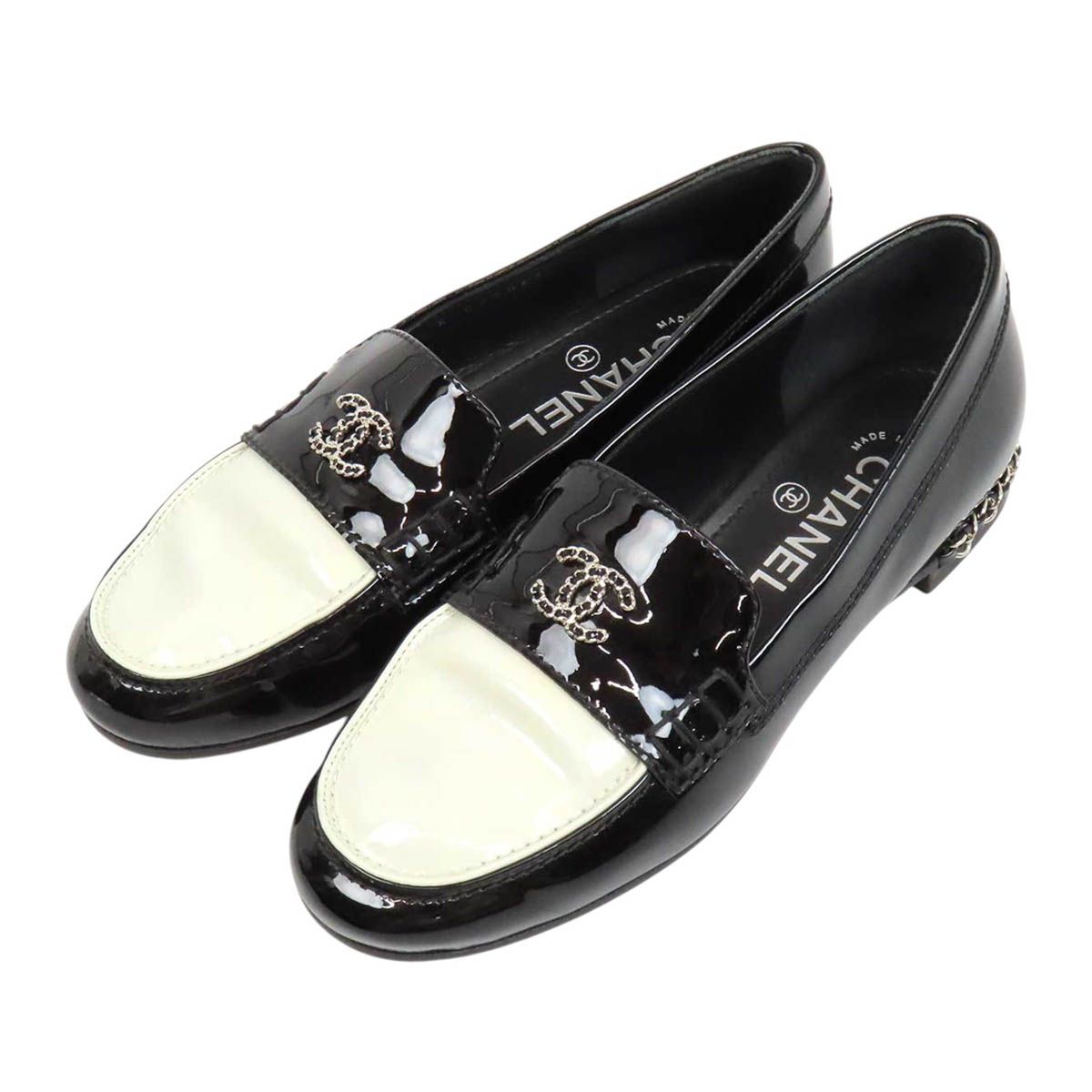 シャネル ココマーク チェーン ローファー G35067 レディース ブラック ホワイト CHANEL【中古】 【アパレル・小物】