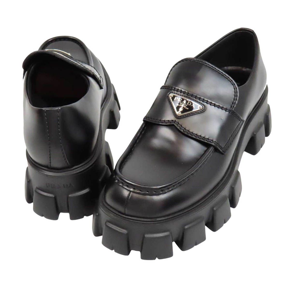 プラダ モノリス ブラッシュドレザー ローファー 2DE129 メンズ ブラック PRADA【中古】 【アパレル・小物】