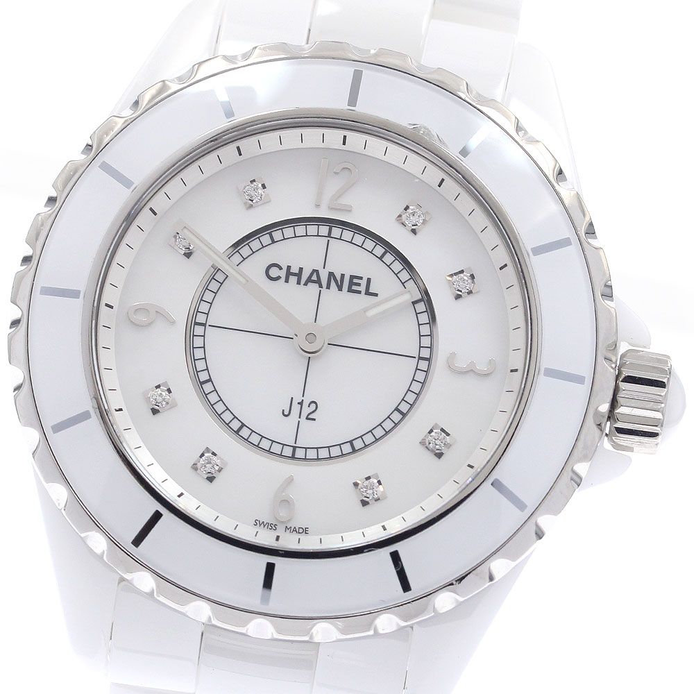 シャネル CHANEL H3214 J12 白セラミック 8Pダイヤ クォーツ メンズ _960727