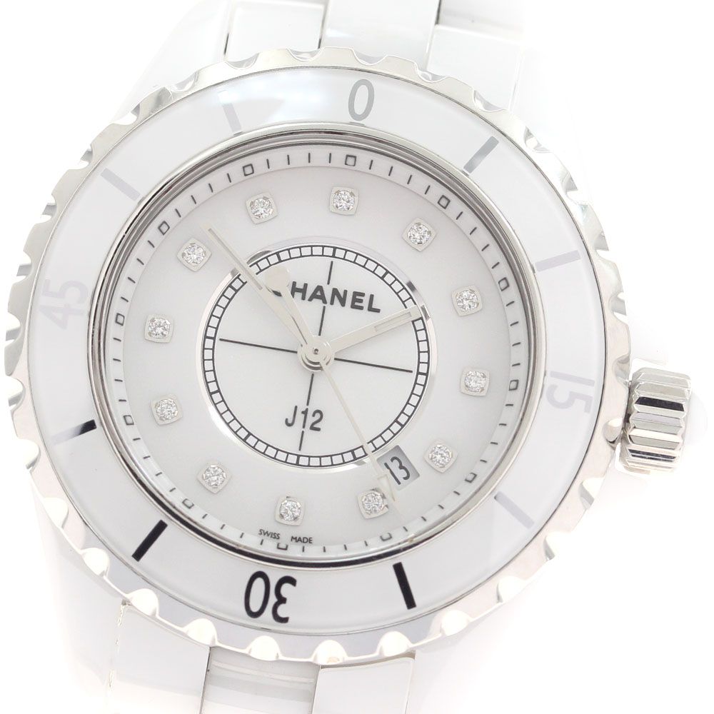 シャネル CHANEL H1628 J12 白セラミック 12Pダイヤ クォーツ レディース 良品 _960598