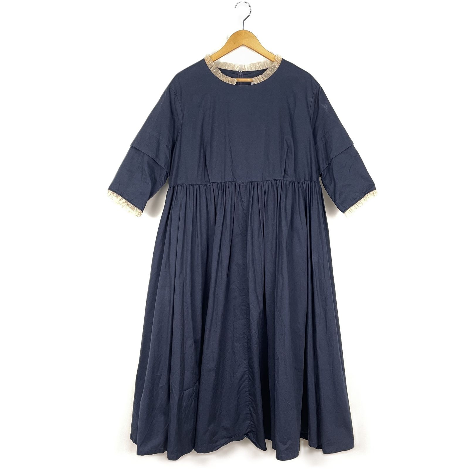 MADDER　MADDER　マダマダ　MM221OP02　 YUKI　BIG　DRESS　レース装飾ビッグドレスワンピース　ネイビー