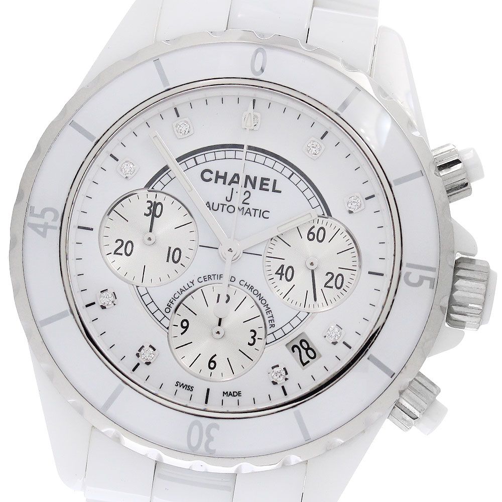 シャネル CHANEL H2009 J12 白セラミック 9Pダイヤ クロノグラフ 自動巻き メンズ 良品 内箱付き_958300