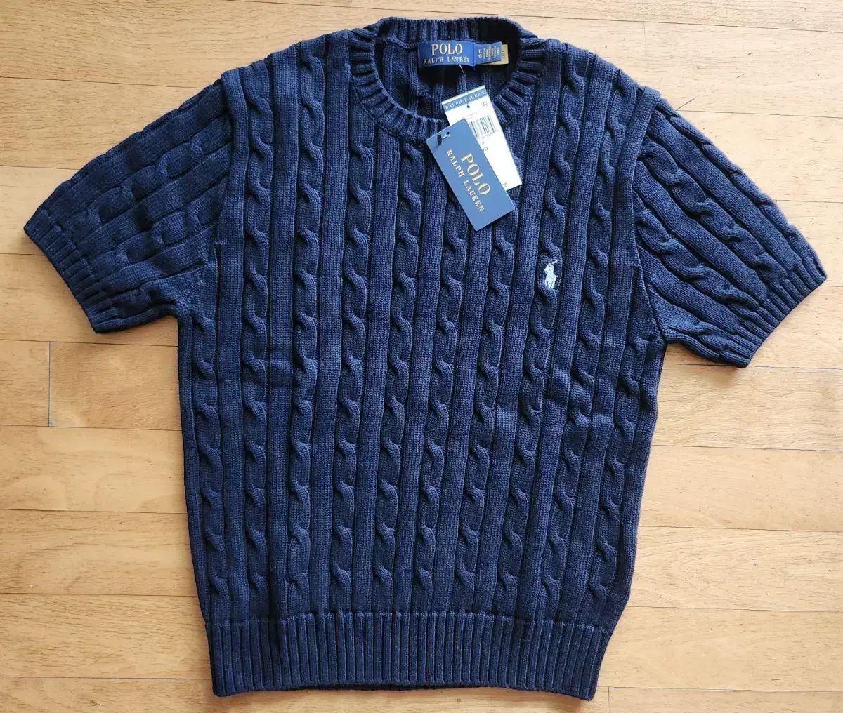 新品 ポロ ラルフローレン ケーブル 半袖 ニット ネイビー M
