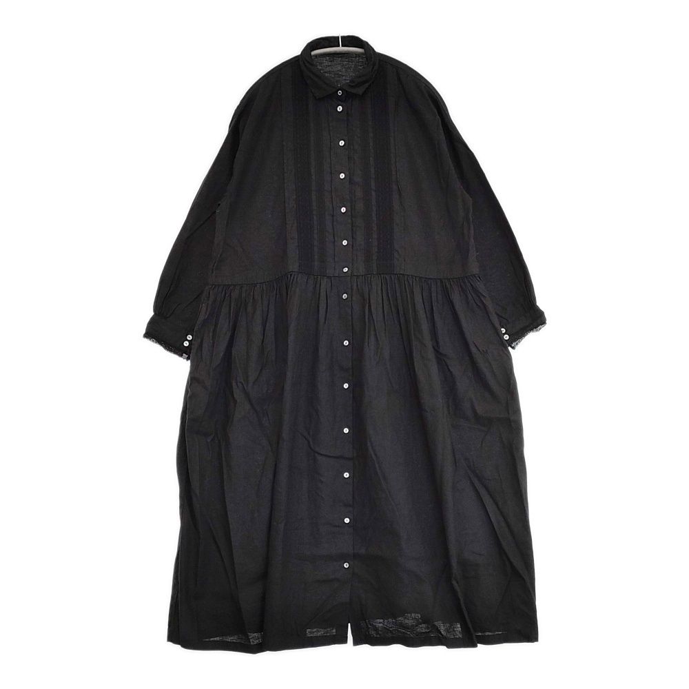 nest Robe 01231-1293 UpcycleLino レース襟付きワンピース コットンリネン シャツワンピース サイズF ワンピース ブラック レディース ネストローブ【中古】6-0525M△