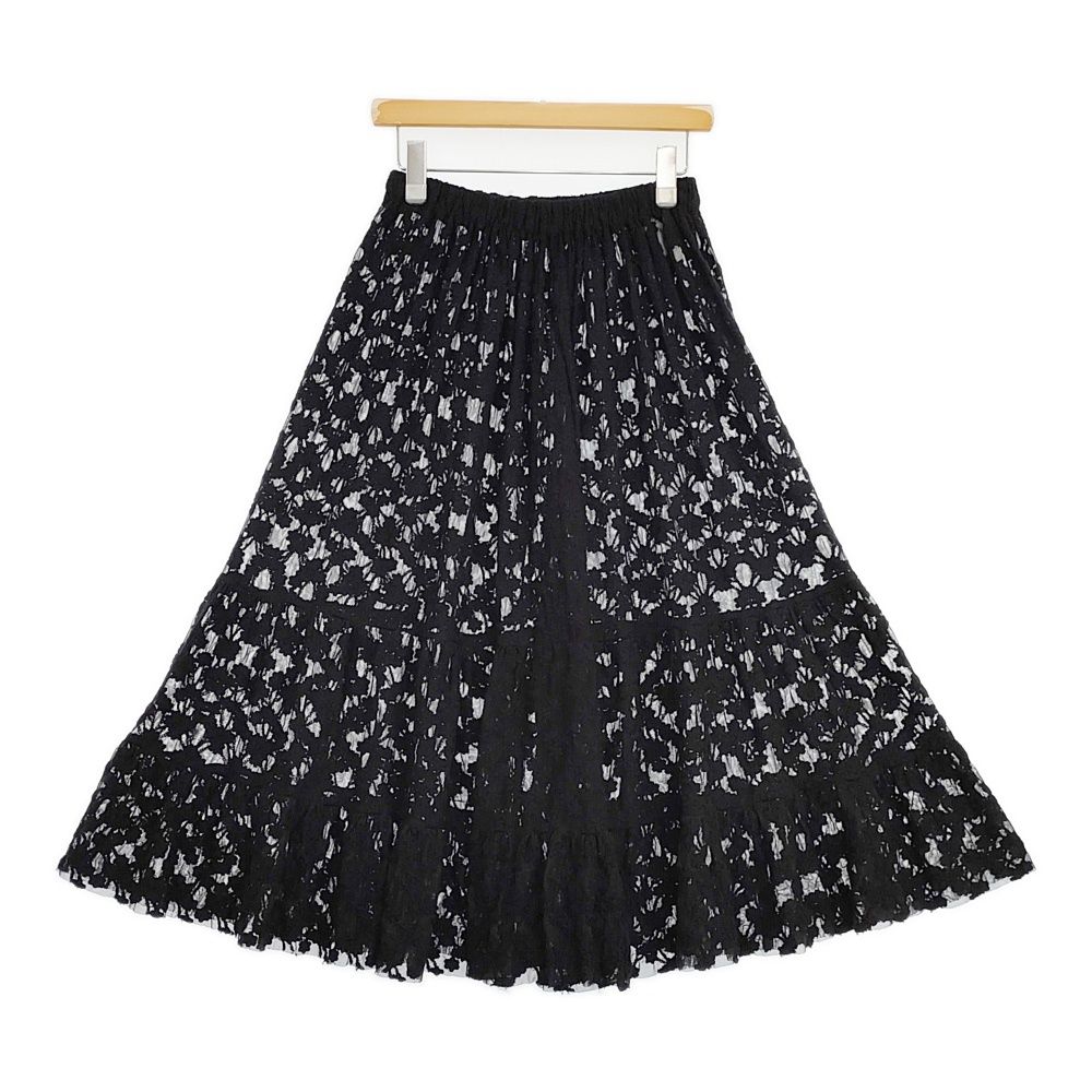 tricot COMME des GARCONS チュール レース 花柄刺繍 ティアード ギャザー ロングスカート AD1997 ブラック レディース トリココムデギャルソン【中古】6-0525G△