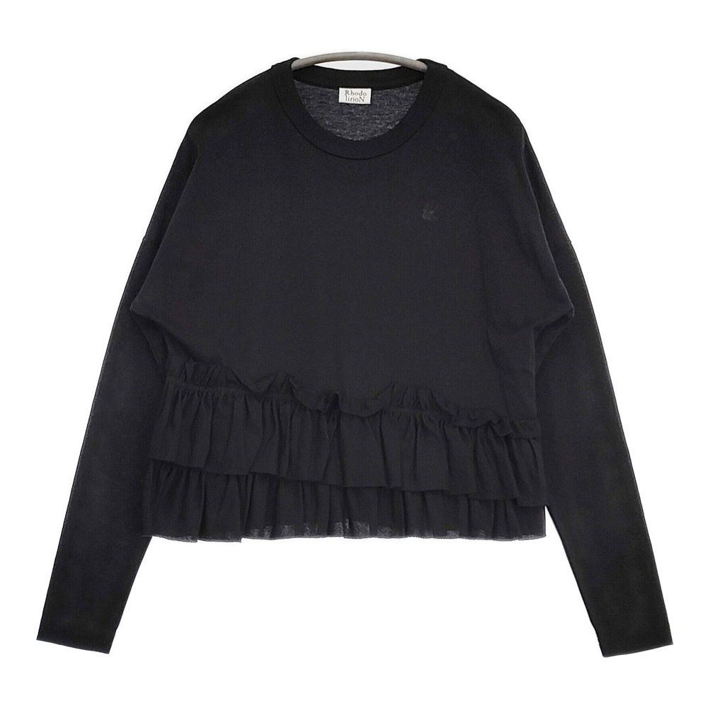 RhodolirioN Swallow Frill Tiered Long Sleeve Tee ティアードフリルロングスリーブT ネペンテス 刺繍 長袖Ｔシャツ カットソー ロンＴ ブラック レディース ロドリリオン【中古】6-0525M△