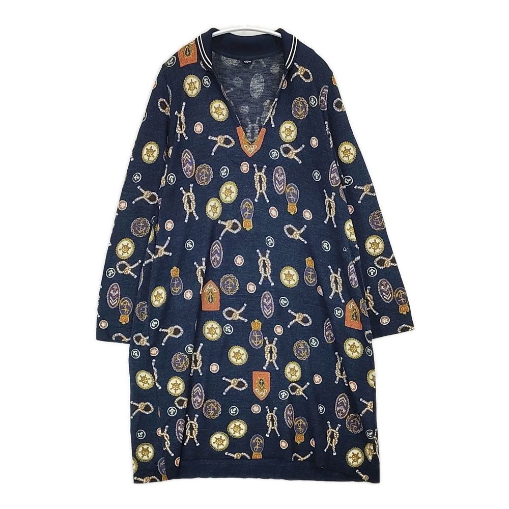 45R/45rpm インディゴ超ガーゼプリントDRESS ニットワンピース 総柄 定価52800円 ワンピース ネイビー 多色 レディース フォーティーファイブアールピーエム【中古】6-0525M△