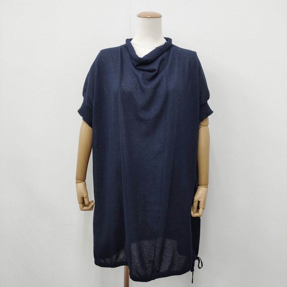 Yohji Yamamoto +NOIR シャーリング ニットチュニック 1250 サイズ2 チュニック ネイビー レディース ヨウジヤマモト プリュス ノアール【中古】6-0525S◎