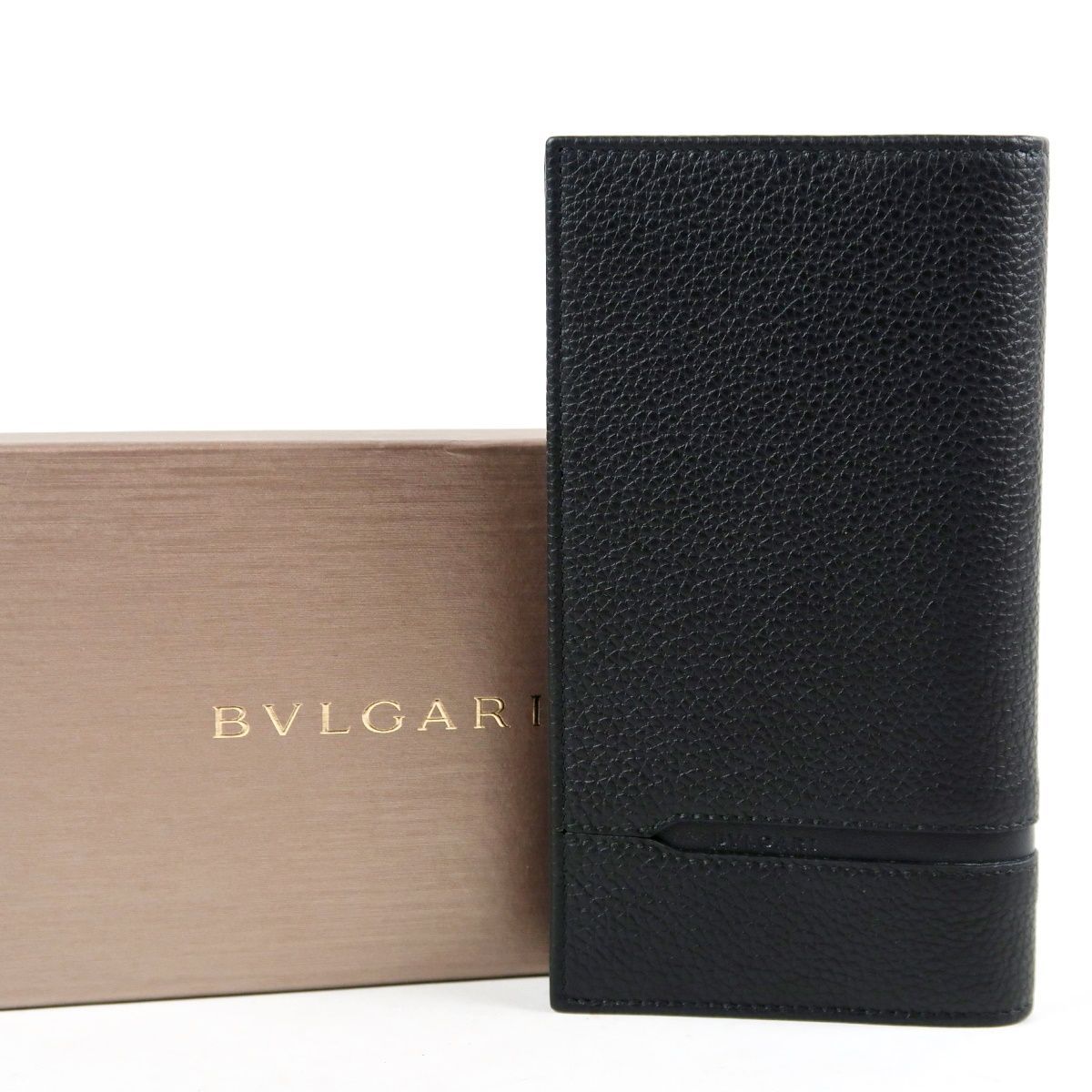【新品・未使用】BVLGARI ブルガリ 二つ折り長財布 ブランドウォレット ブラック レザー【HN22】