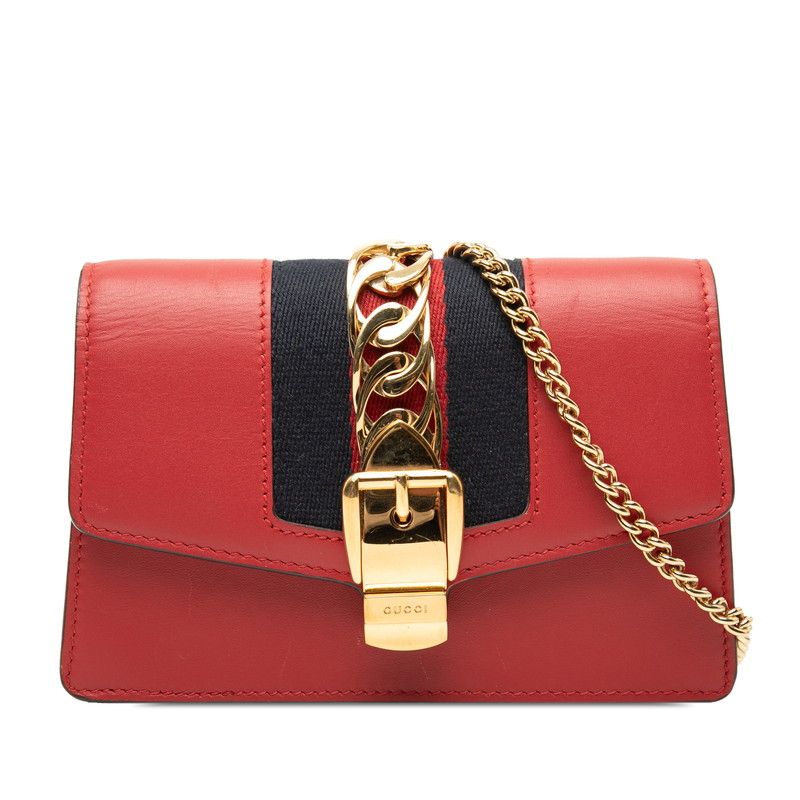 グッチ シルヴィ ミニ チェーン ショルダーバッグ 494646 レッド マルチカラー レザー レディース GUCCI【1-0269760】