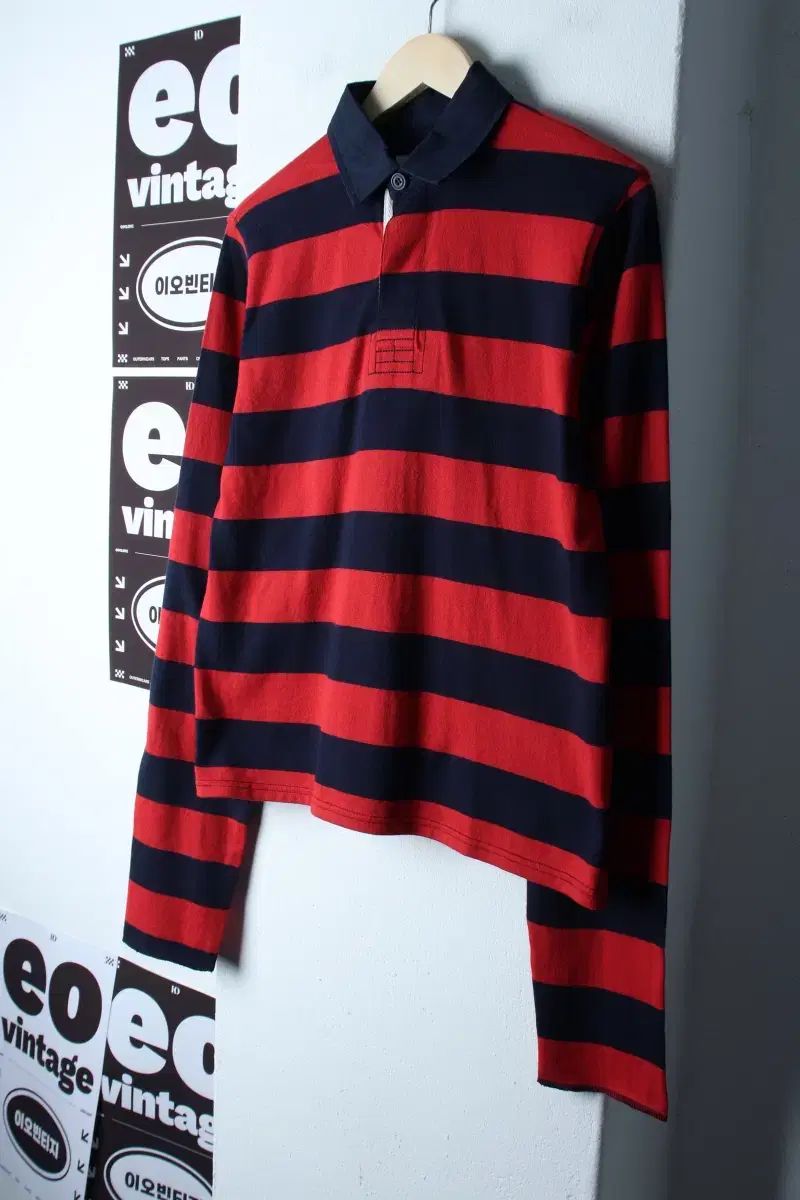 (S-M) NOHANT(ノアン) カラ 長袖Tシャツ 新品 ラグビー ストライプ ボーダー柄-7E4E