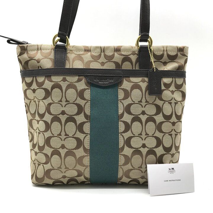 超美品 COACH コーチ シグネチャー キャンバス レザー トート バッグ レディース ファッション 大容量 プレゼント かばん 鞄 y154