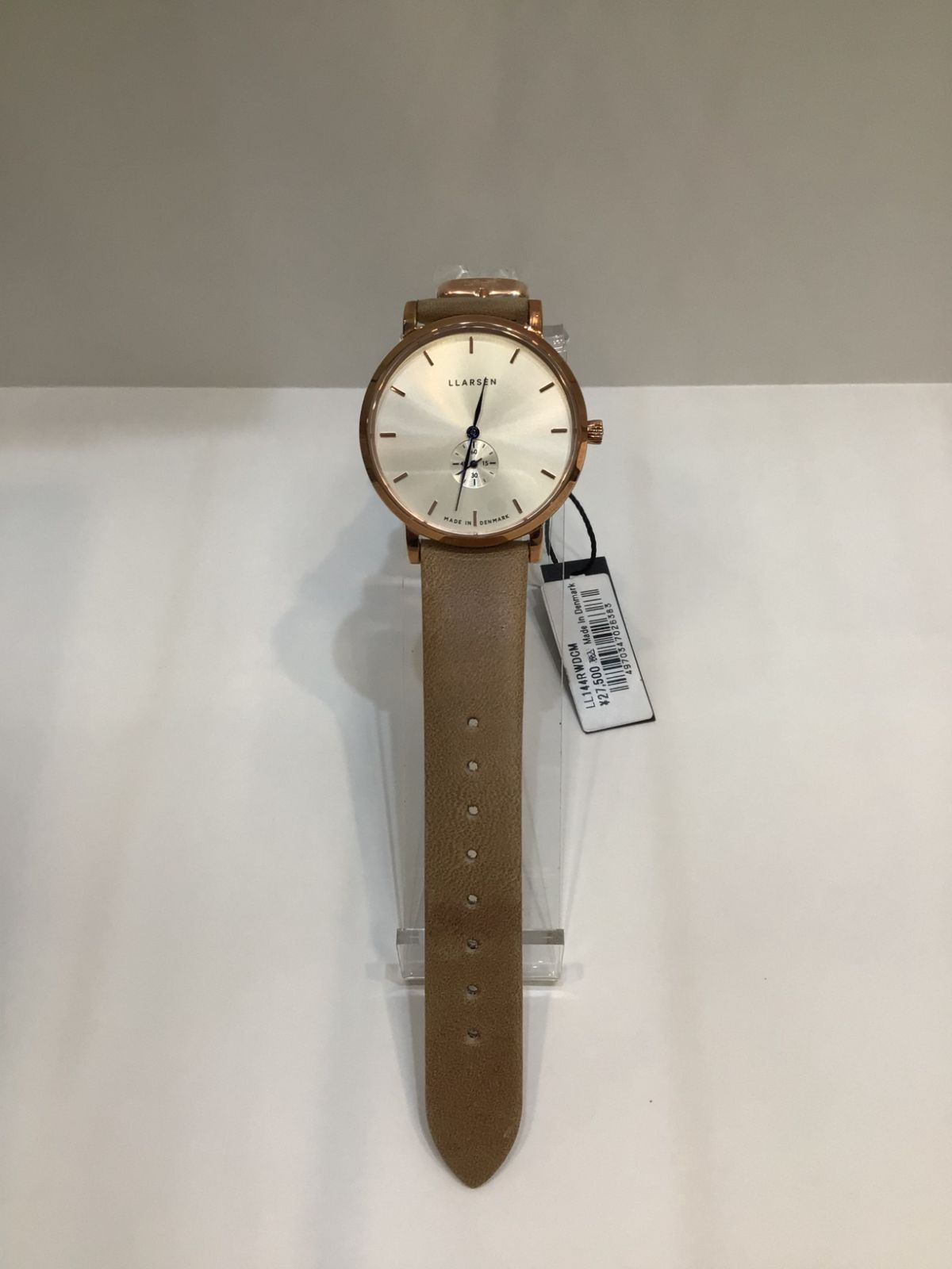【アウトレット特価】LLARSEN エルラーセン 144SRWDCM レディース／ユニセックス腕時計 ローズゴールドケース／ホワイトダイヤル／ベージュレザーベルト