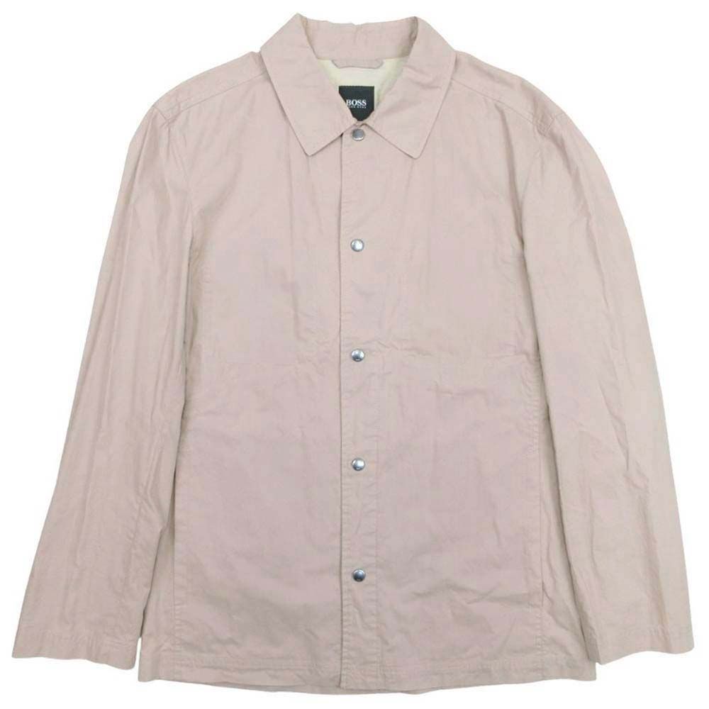 良品 HUGO BOSS ヒューゴボス コットン コーチジャケット シャツジャケット ブルゾン ステンカラー ハーフ アウター 48 ベージュ メンズ 古着 中古 USED