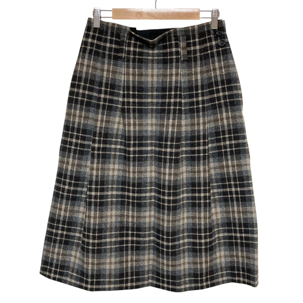 美品 25AW MARGARET HOWELL マーガレットハウエル チェック ウール スカート グレー 578-5232207 サイズ3 ブラウン レディース 古着 中古 USED
