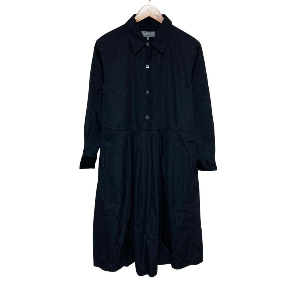 美品 26SS MARGARET HOWELL マーガレットハウエル COTTON SILK PLAINWEAVE DRESS シャツ ドレス ワンピース 2 ネイビー レディース 古着 中古 USED