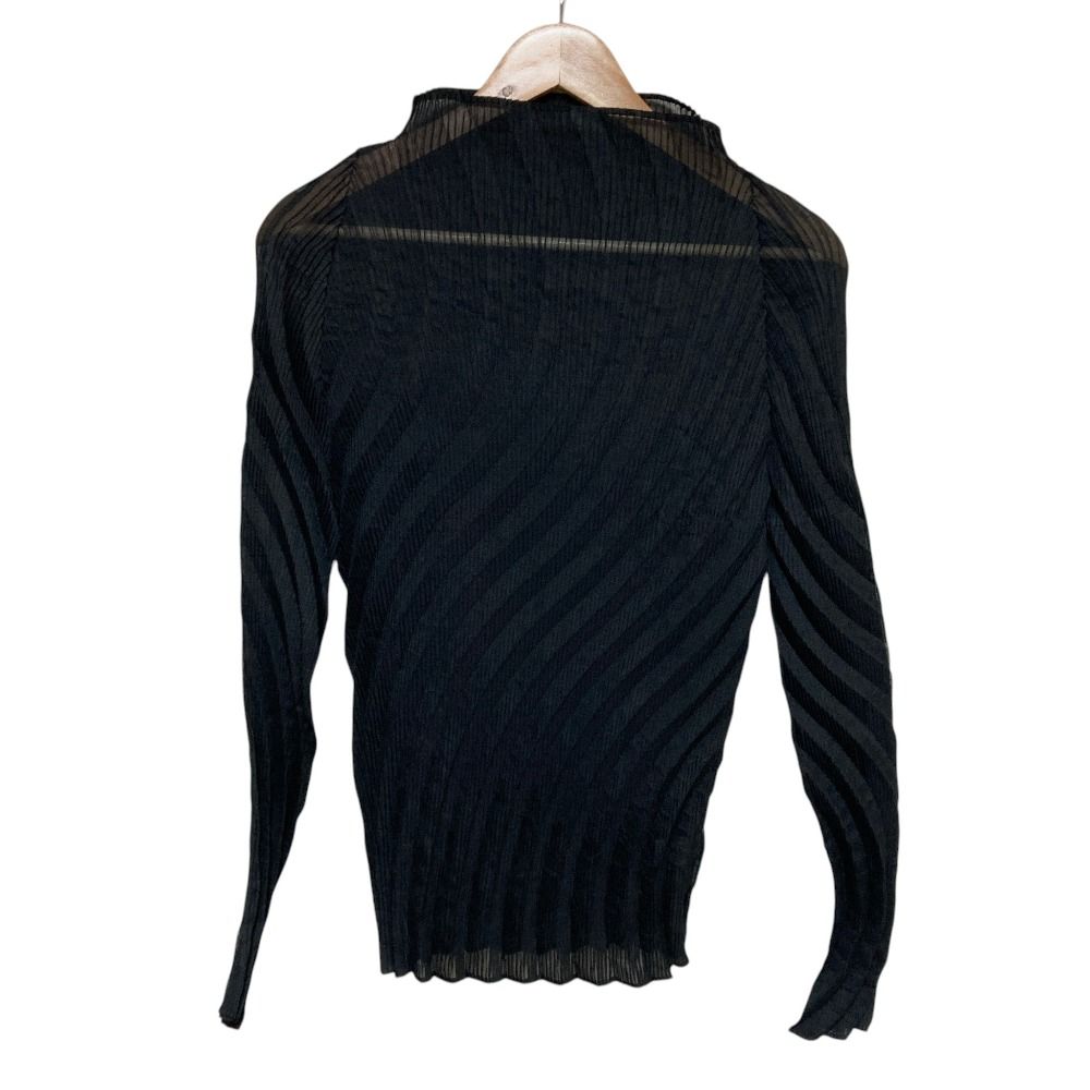 美品 ISSEY MIYAKE イッセイミヤケ ハイネック レジメンタルプリーツ カットソー IM44FJ638 サイズ2 ブラック レディース 古着 中古 USED