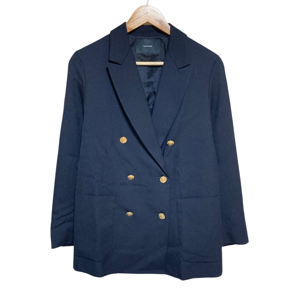 美品 25AW FRAMe WORK フレームワーク TWRカルゼDBジャケット ダブルブレスト ブレザー 38 ネイビー レディース 古着 中古 USED