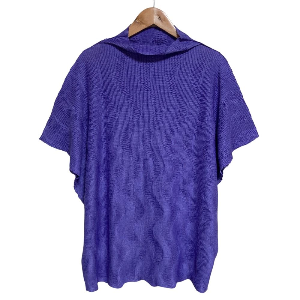 美品 25SS me ISSEY MIYAKE ミーイッセイミヤケ WAVE KNIT STRETCH PLEATS プリーツカットソー MI52KK862 パープル レディース 古着 中古 USED