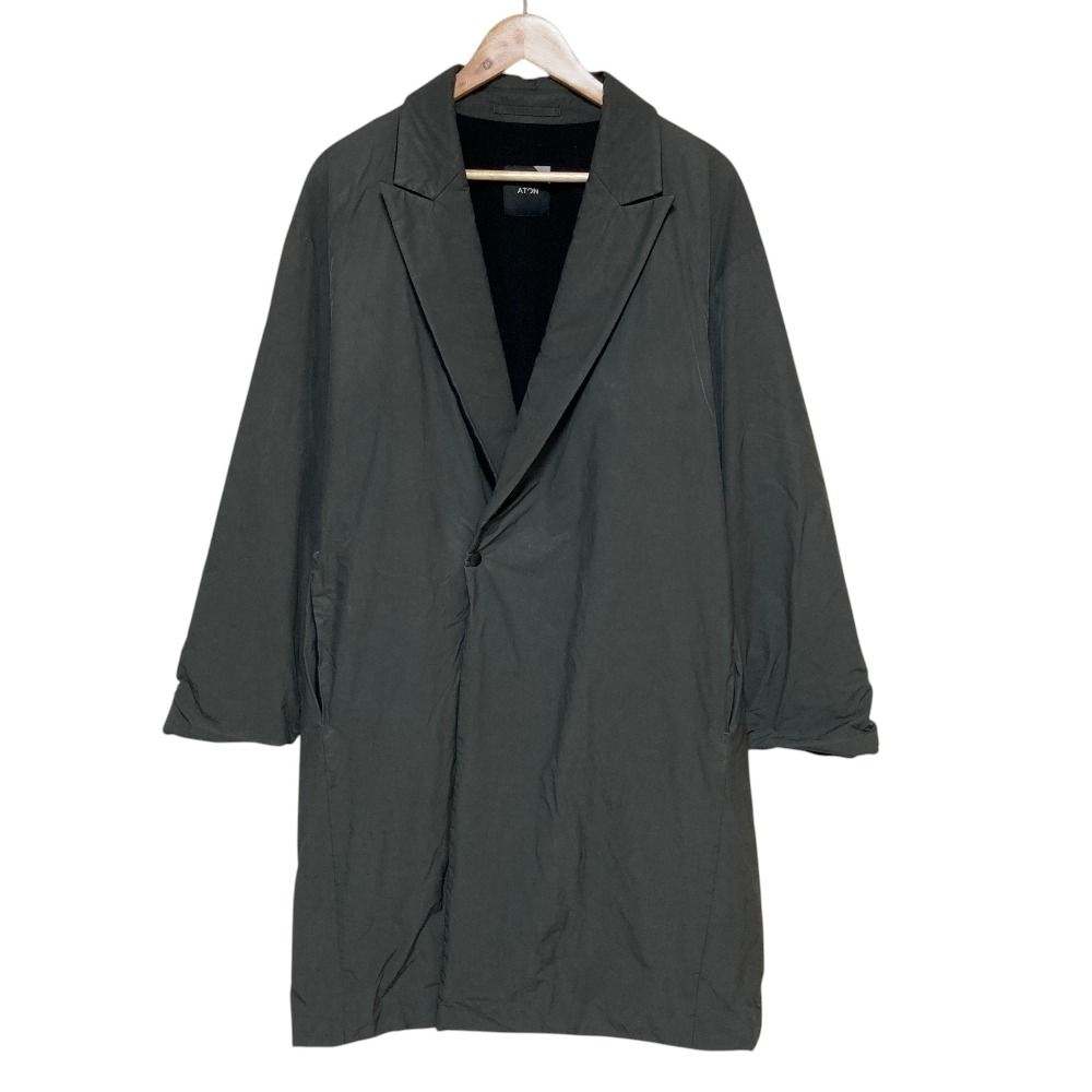 良品 ATON エイトン NYLON PEAKED LAPEL COAT ポケットラペルコート 2 カーキ レディース 古着 中古 USED